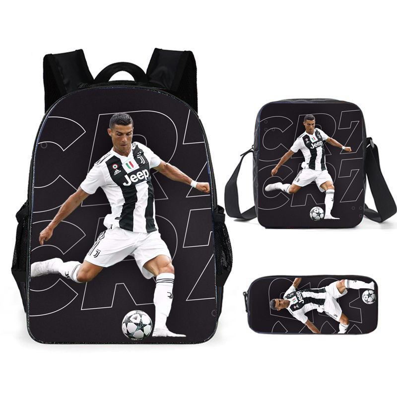3PCS Messi Ronaldo Student Personalised School Backpack Shoulder Bag Lunch Bag - Picture 27 of 48