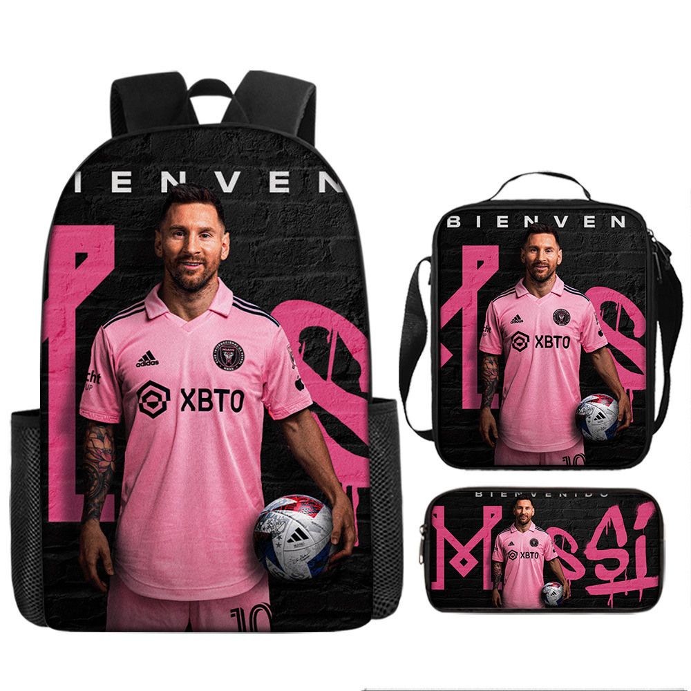 3PCS Messi Ronaldo Student Personalised School Backpack Shoulder Bag Lunch Bag - Picture 29 of 48
