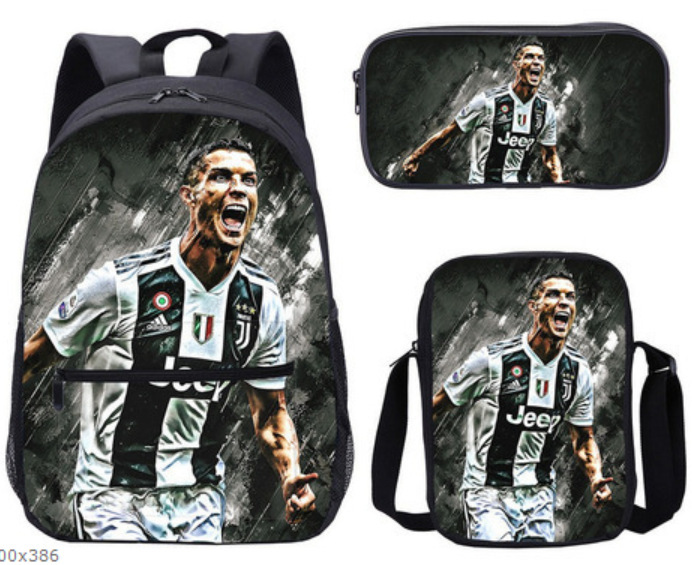 3PCS Messi Ronaldo Student Personalised School Backpack Shoulder Bag Lunch Bag - Picture 30 of 48