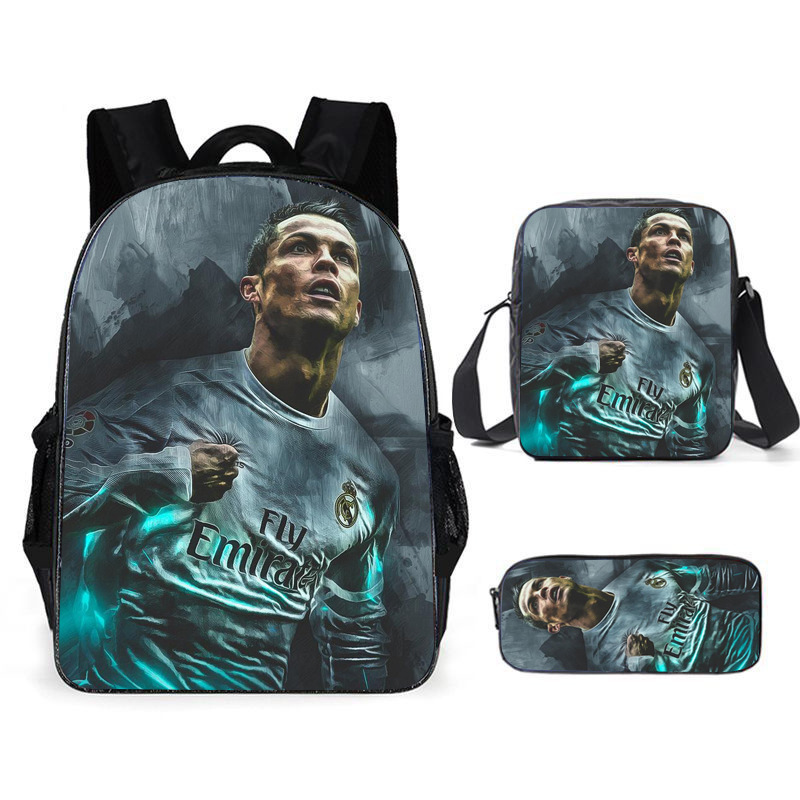 3PCS Messi Ronaldo Student Personalised School Backpack Shoulder Bag Lunch Bag - Picture 31 of 48