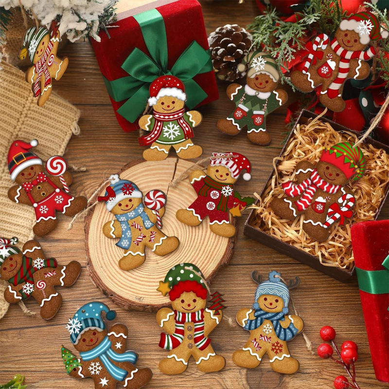 24pcs Gingerbread Man Wooden Ornaments Set  Unique Christmas Ornaments