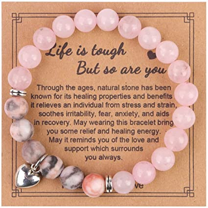 Crystal Bracelet Anti-Anxiety Healing Natural Stone Bead Heart Charm Women Gifts - Picture 20 of 29