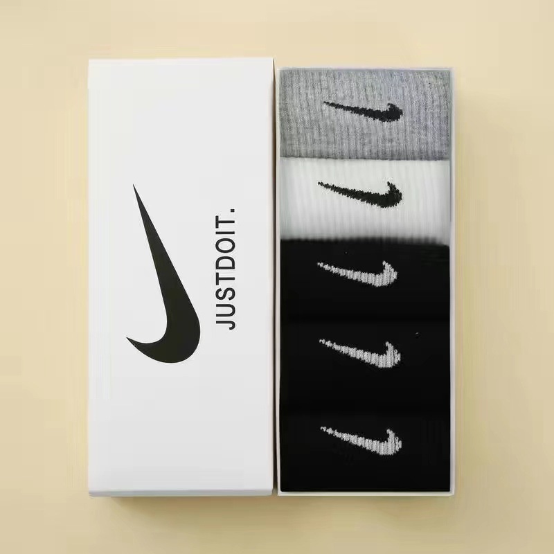 Nike Socks 5 Pairs Pack Men Women Sports Socks Cotton Casual Mid-Tube Socks UK - Picture 26 of 31