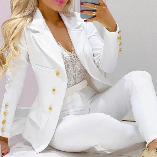 Formal Womens Ladies Blazer Lapel Coat Jacket + Pants Suit Set Office OL Outfits - Picture 14 of 15