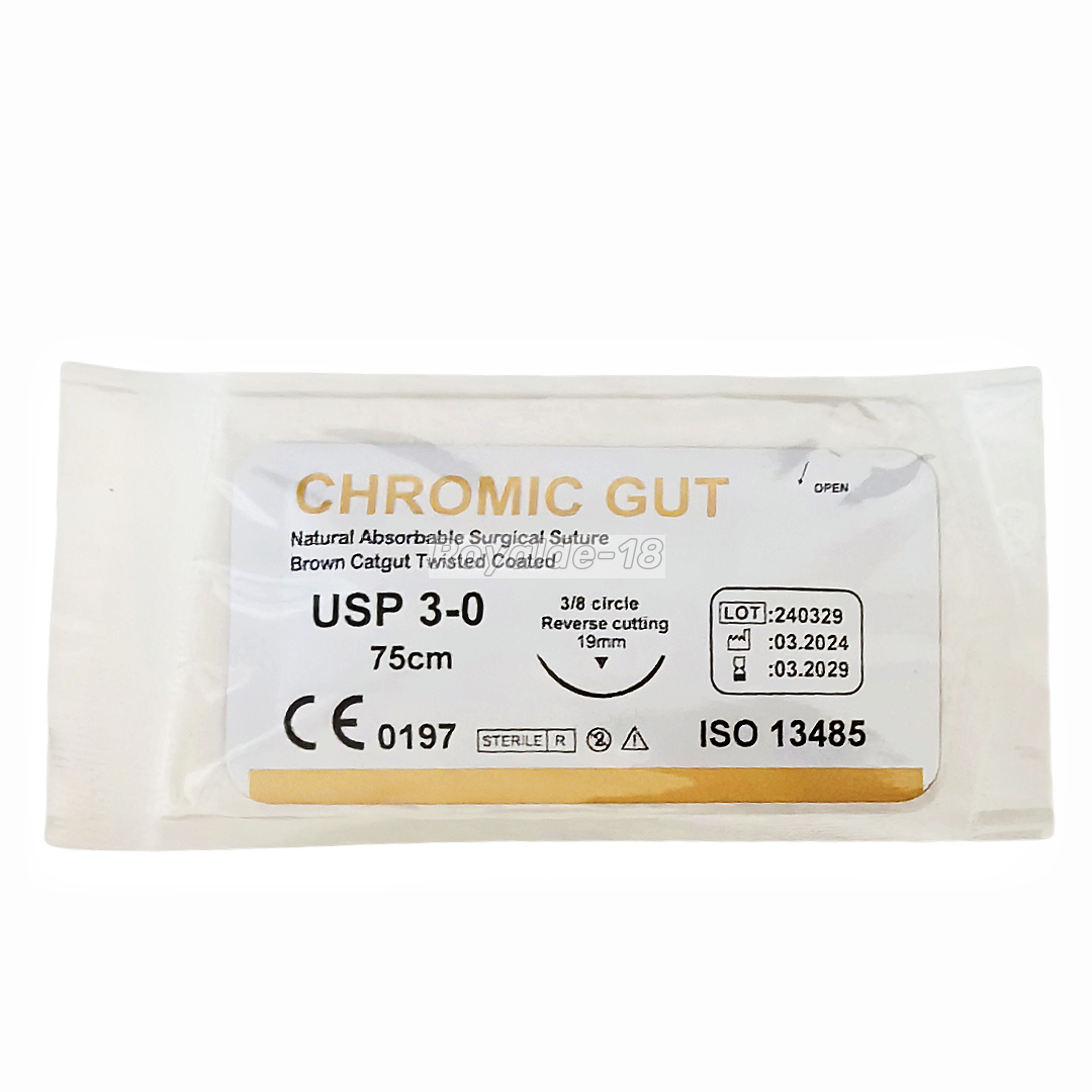 Absorbable Dental Oral Surgical Sutures CHROMIC GUT 3/0 PGA 4/0 Natural Needled - Picture 10 of 11