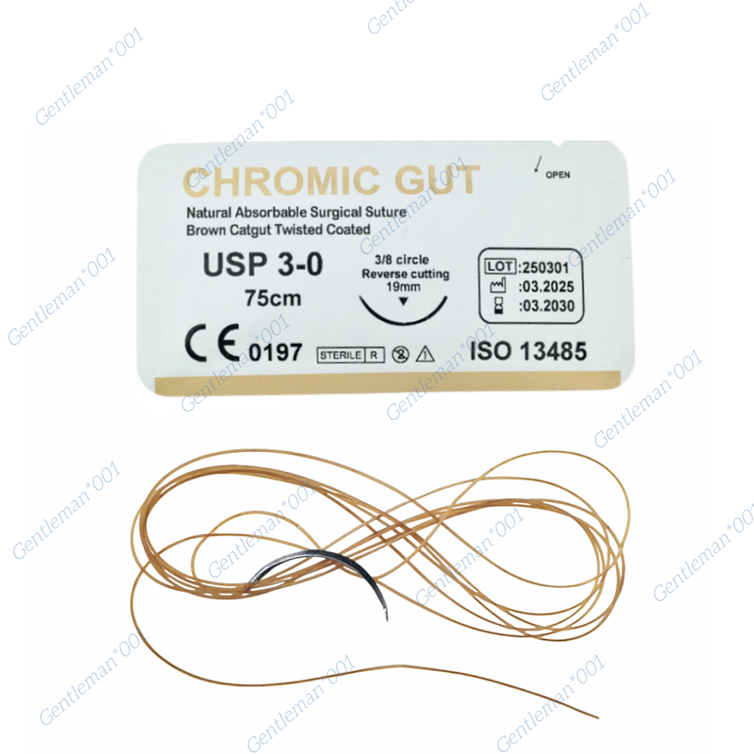Absorbable Dental Oral Surgical Sutures CHROMIC GUT 3/0 PGA 4/0 Natural Needled