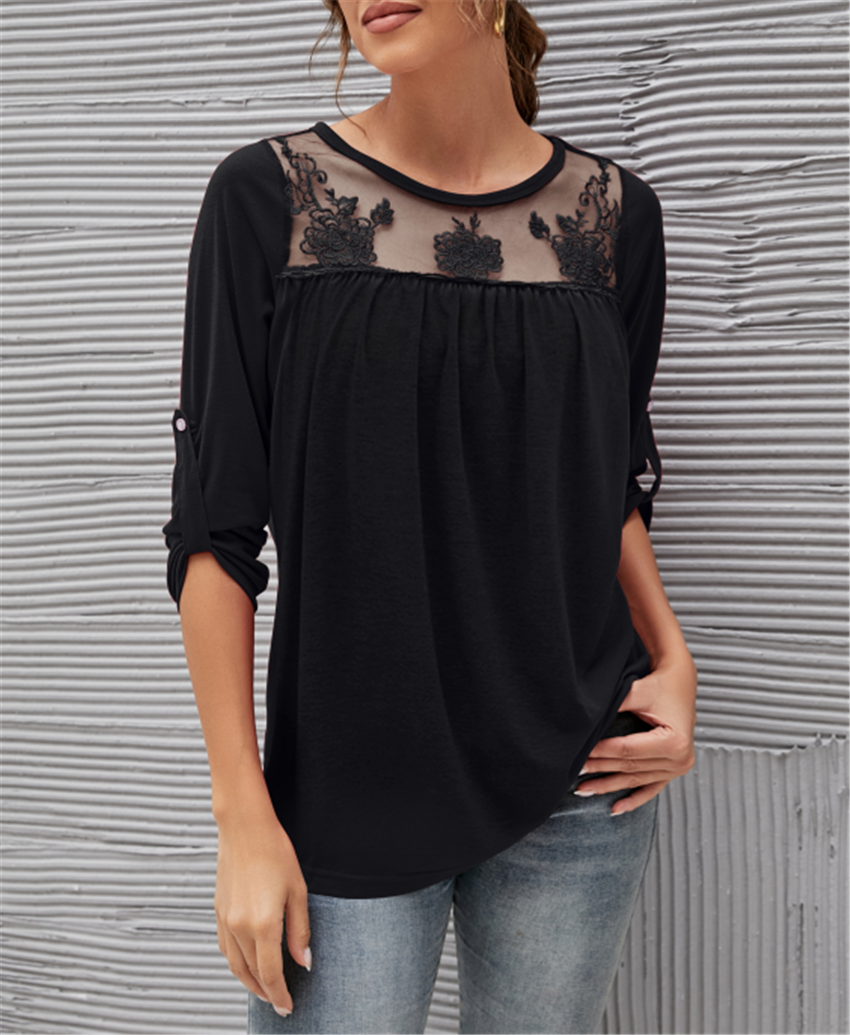 Lace Detail Mid Elbow Blouse