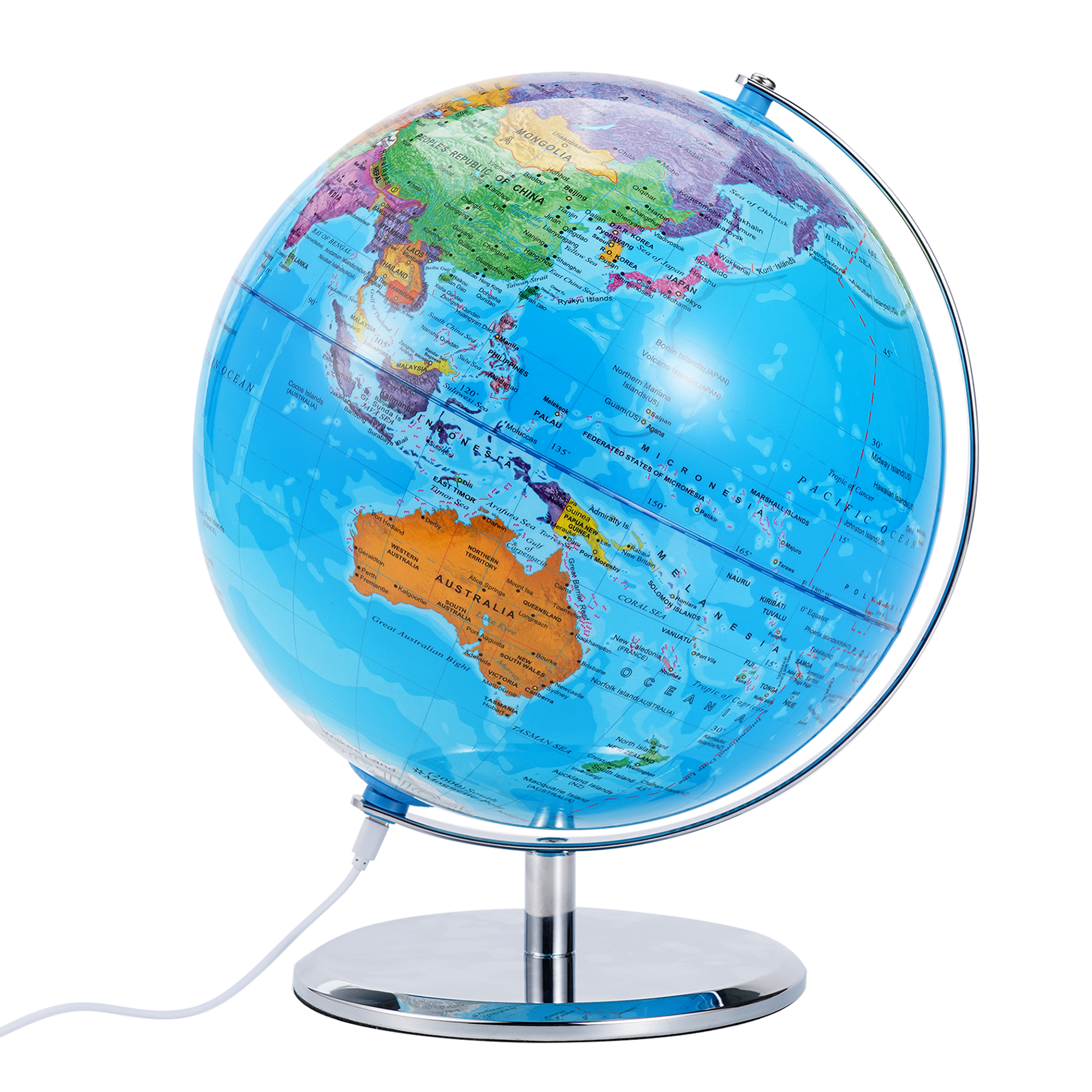 3D World Globe Earth Ocean Rotating World Map Geography w/ Stand