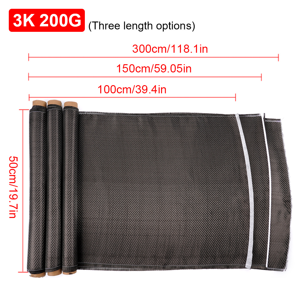 40″ – 118″ Real Carbon Fiber Fabric Cloth Roll 3k 200gsm 2×2 Twill Weave Black