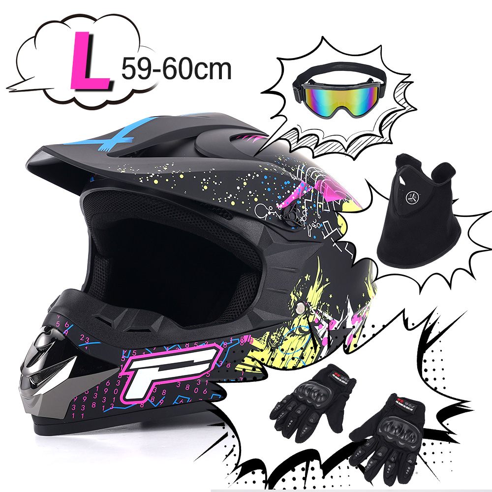 Motorcycle Helmet Motocross Helmet Adult DOT Off Road Bike w/ Goggle Gloves Mask