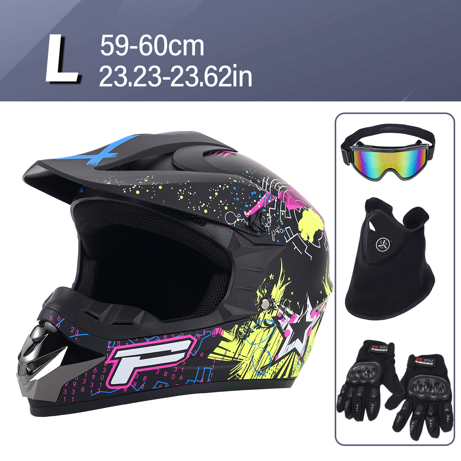 Motorcycle Helmet Motocross Helmet Adult DOT Off Road Bike w/ Goggle Gloves Mask