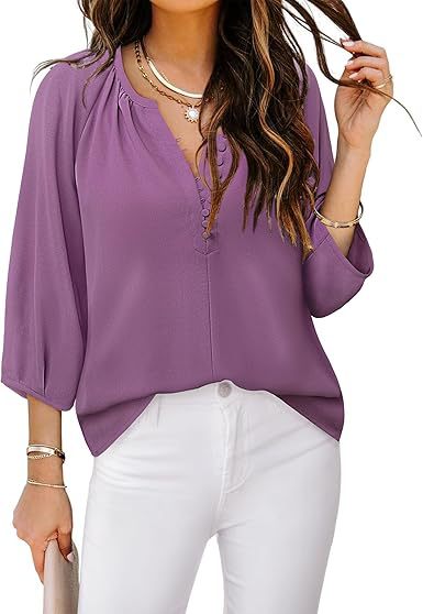 Explosive V-neck seven quarter sleeved Bohemian chiffon button up shirt - Picture 5 of 5