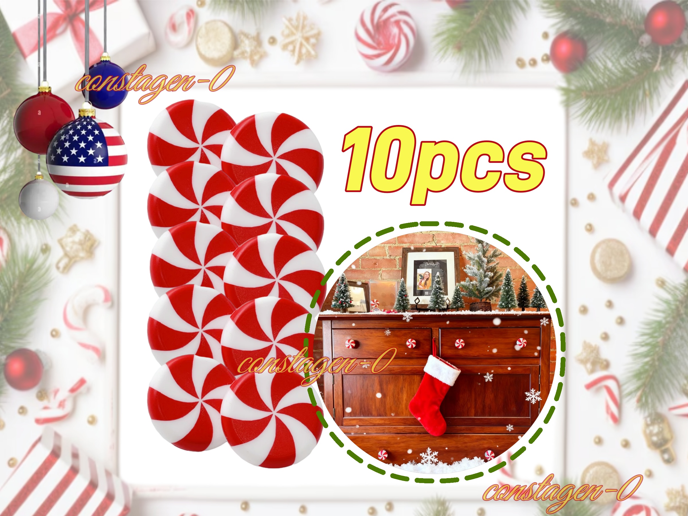 Festival Red Peppermint Knob Covers –10pcs Stretch over Hardware Decoration USA