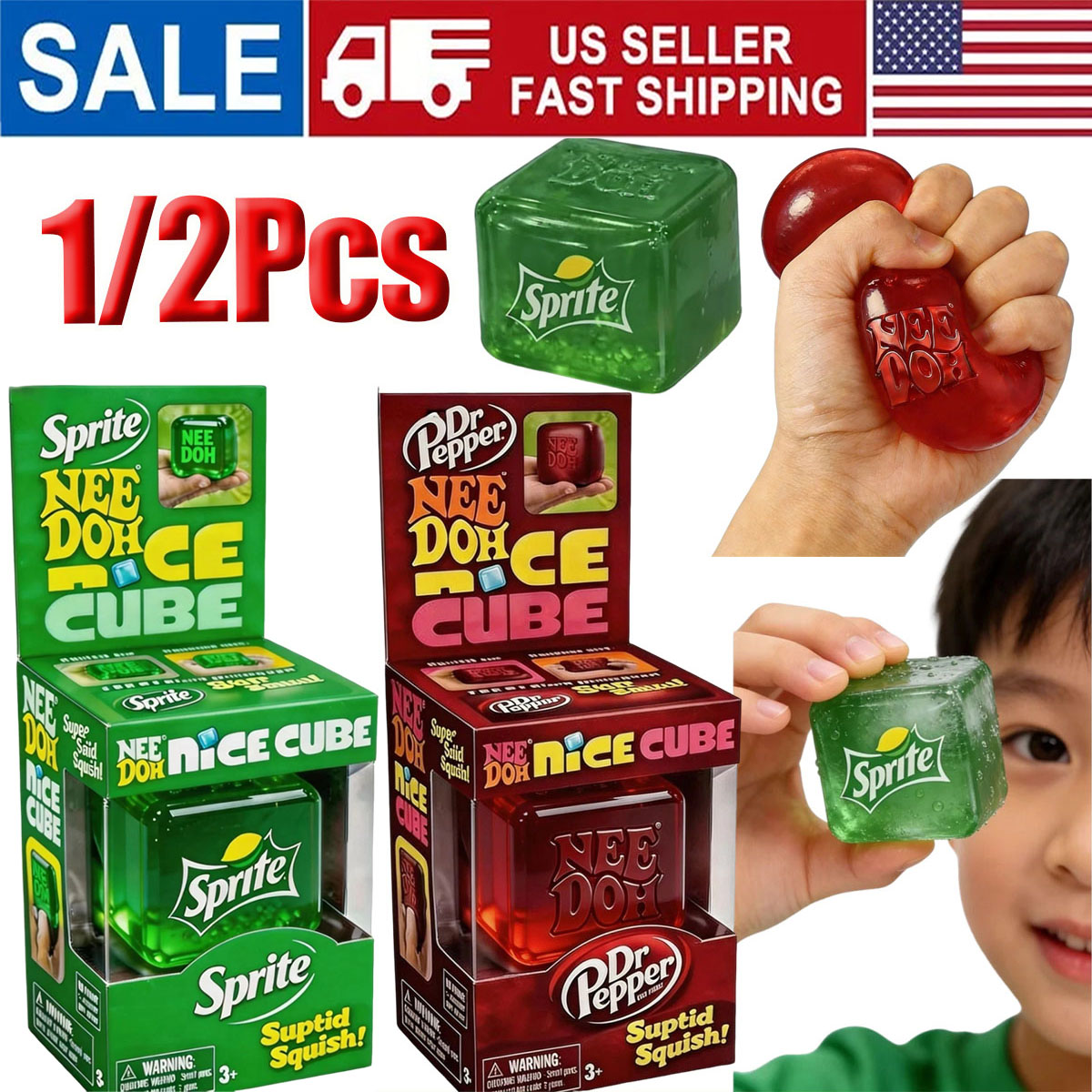 Needoh Dr Pepper/Sprite Nice Cube Suptid Squish Limited Edition US
