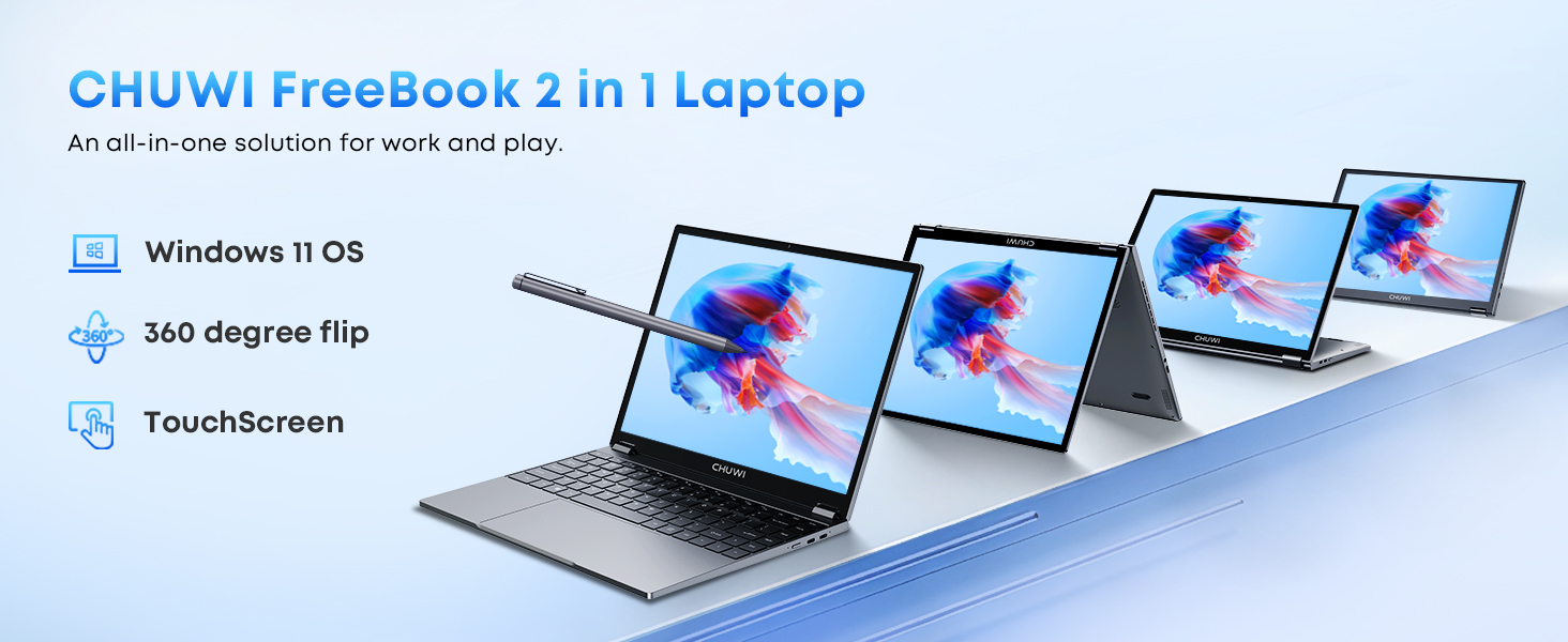 CHUWI 2-in-1 Laptop Freebook 13.4 inch TouchScreen Intel N150 16GB