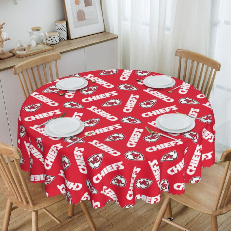 Kansas City Chiefs Tablecloth Home Decoration Round Tablecloth 60in，fans Gift