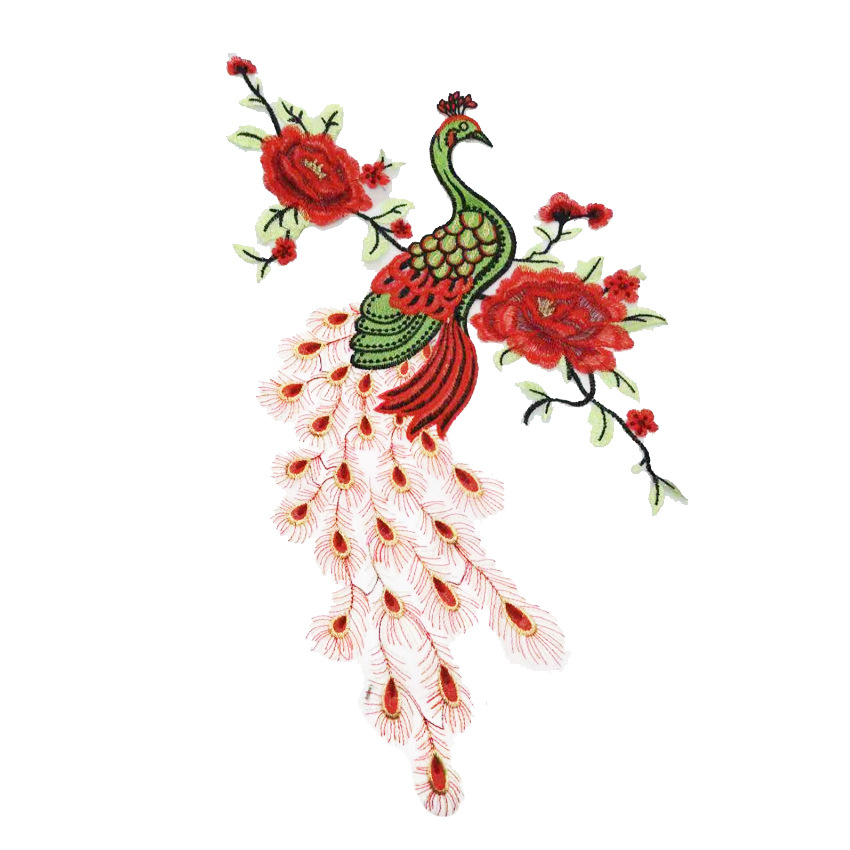 Large Embroidered Peacock Applique Rhinestone Beaded Lace Flower Patch Sew On