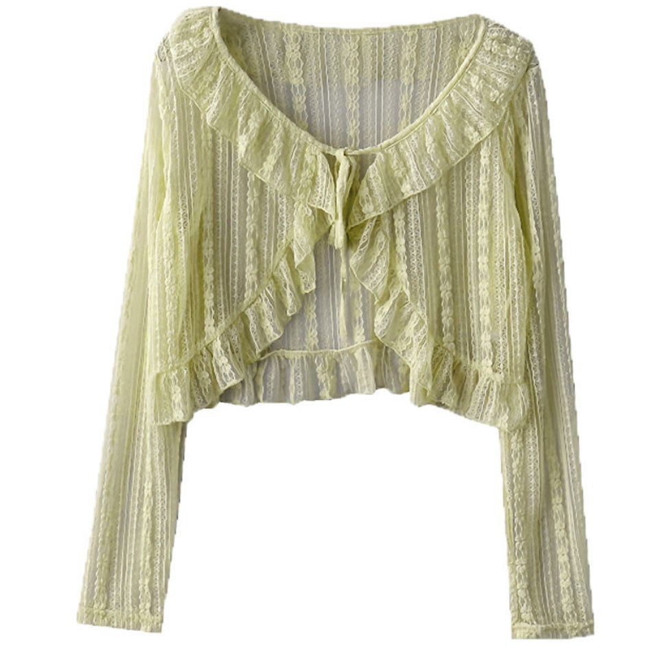 Ladies' Apricot Lace Lace Cardigan Lace Collar Sunscreen Air Conditioning Shirt - Picture 12 of 12