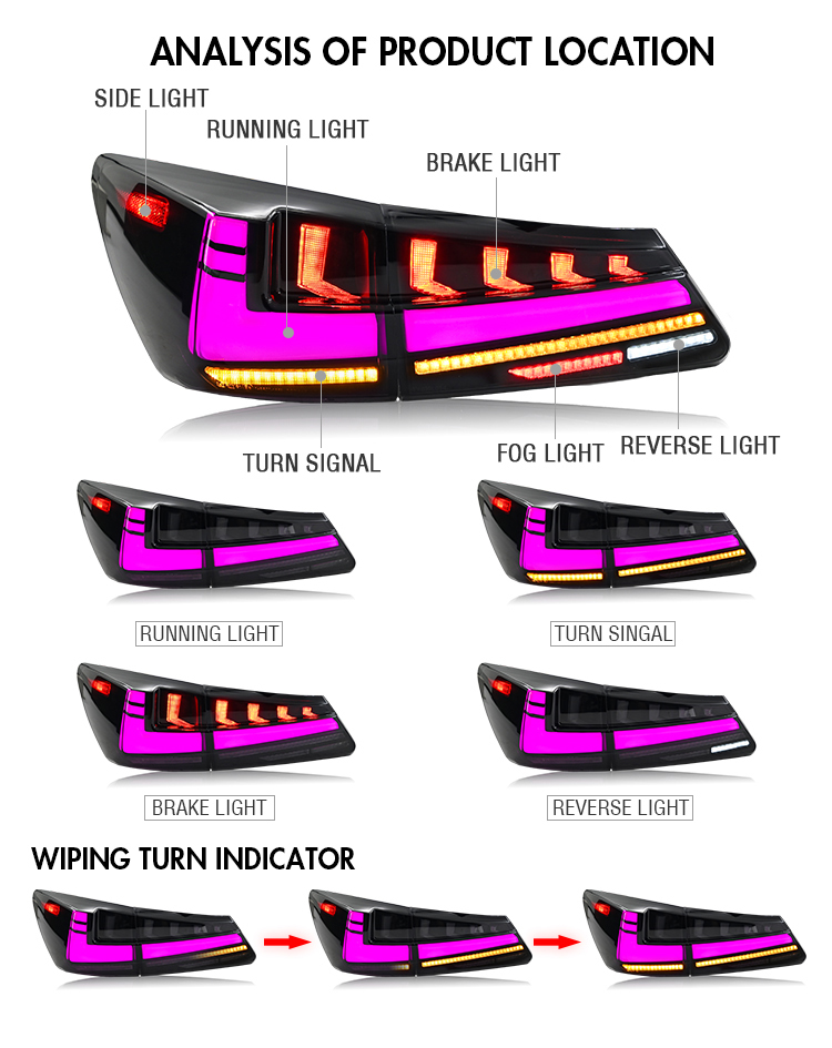 Pair RGB LED Tail Lights For Lexus IS250 IS350 ISF 2006-2013