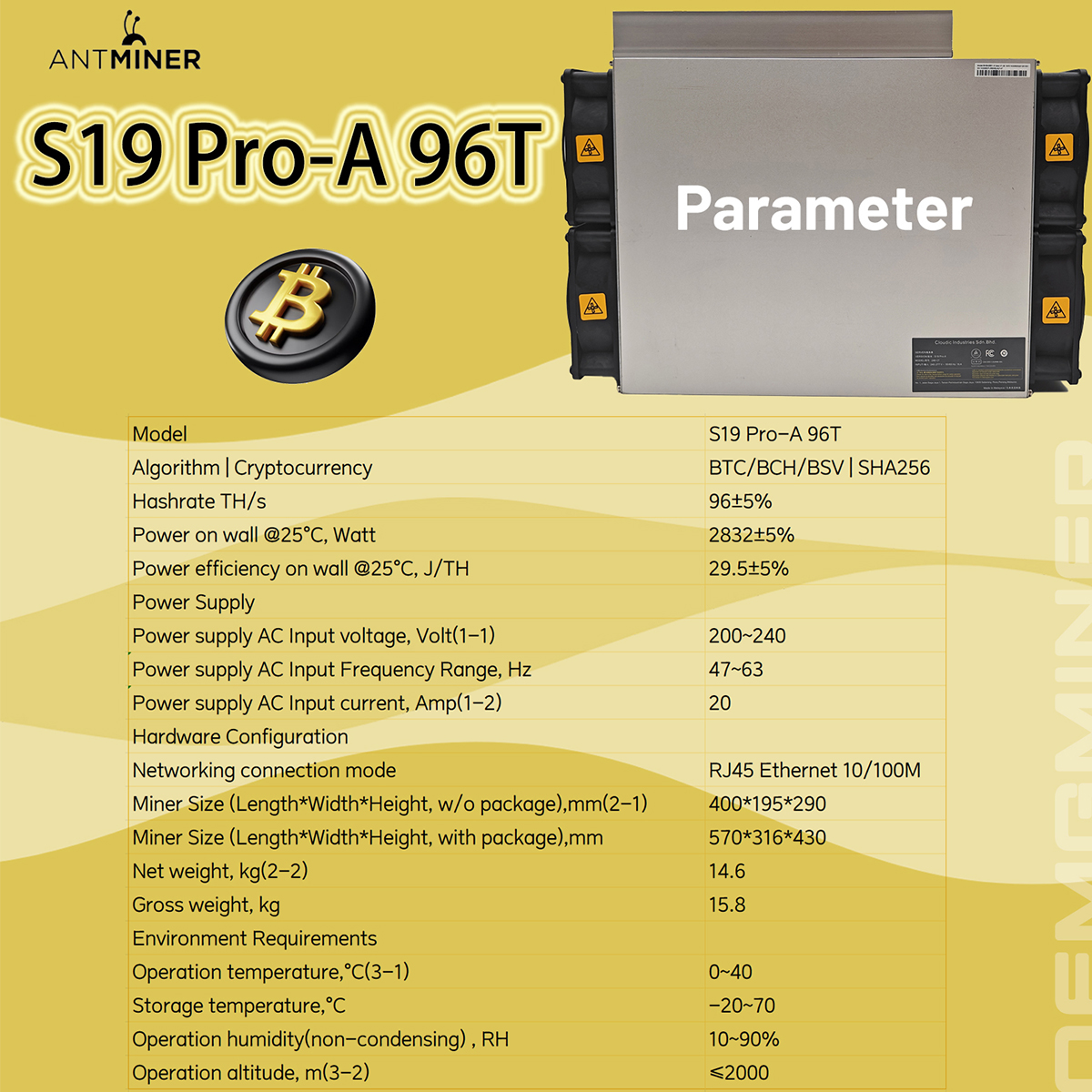 New Bitmain Antminer S19 Pro-A 96T 2832W BTC Mining Bitcoin Miner Asic  Miner | eBay