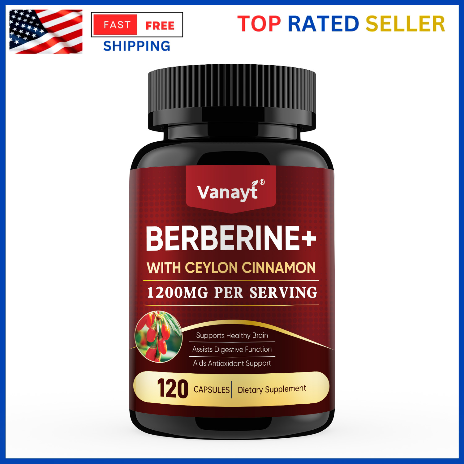 Berberine 1200mg High Absorption Capsules Metabolic & Immune Support 120 Ct