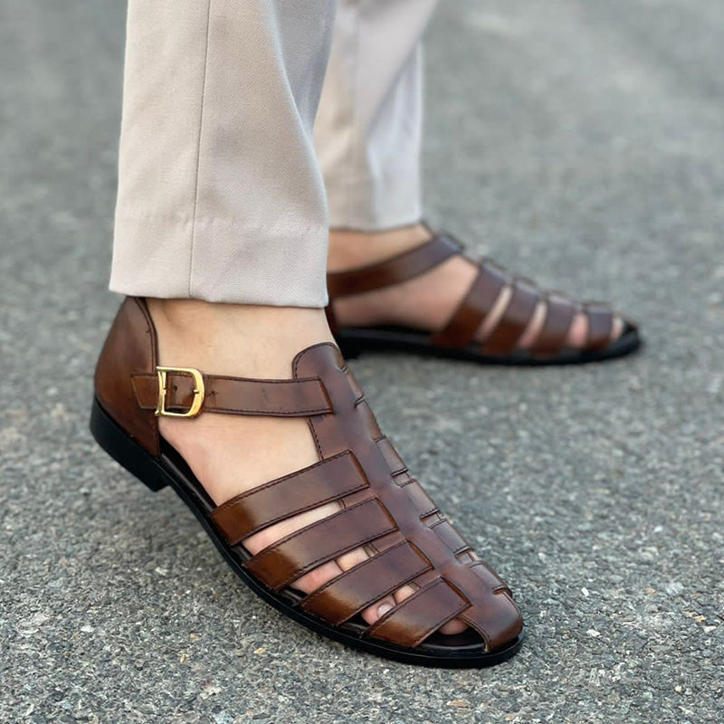 PURE LEATHER HANDMADE OLIVER SANDAL BROWN-(Buy 2 Free Shipping✔️)