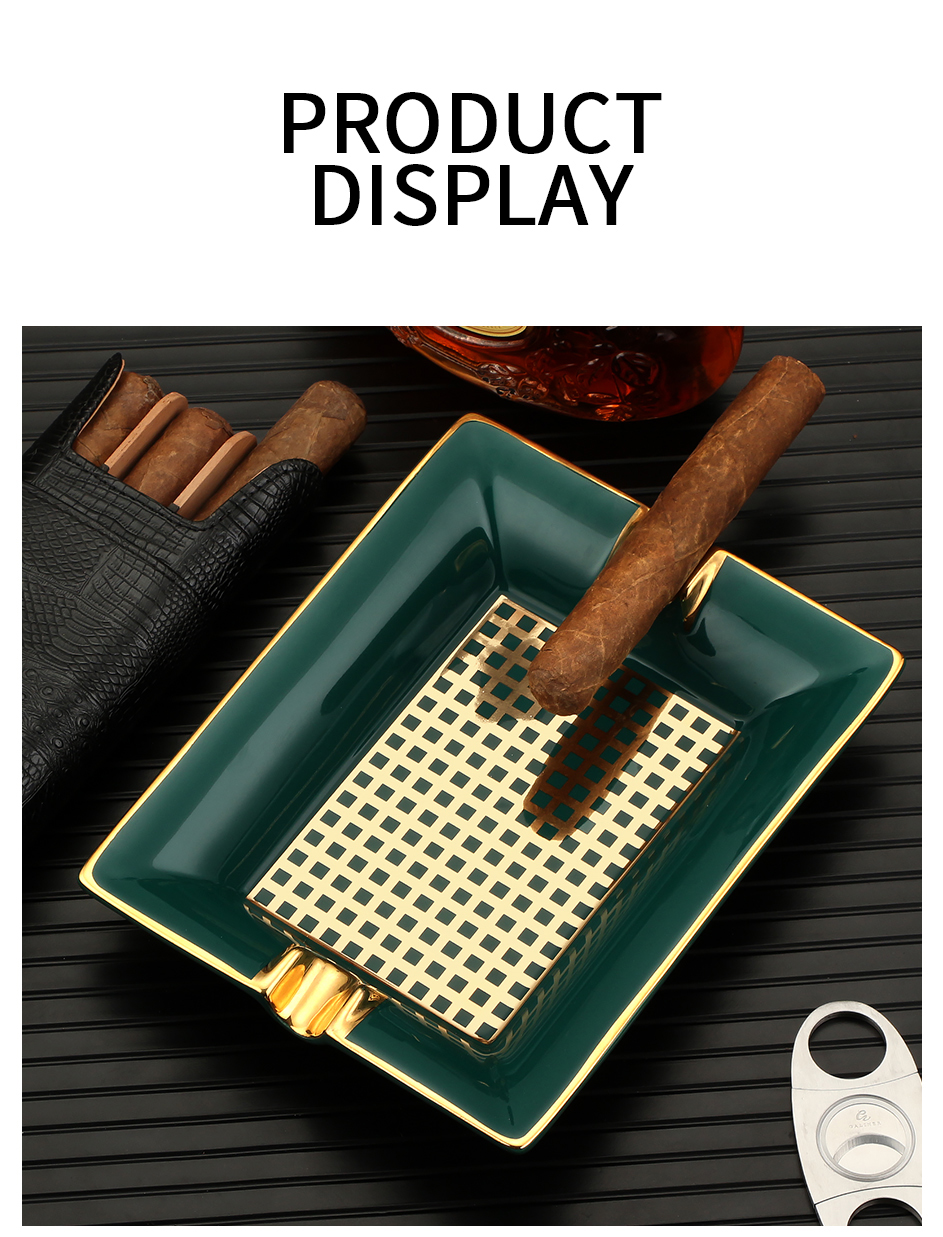 LUBINSKI Ashtray Ceramic Home 2 Slots Holder Cigar Ash Tray Luxury Travel Outdoor Ashtrays With Gift Box Packaging