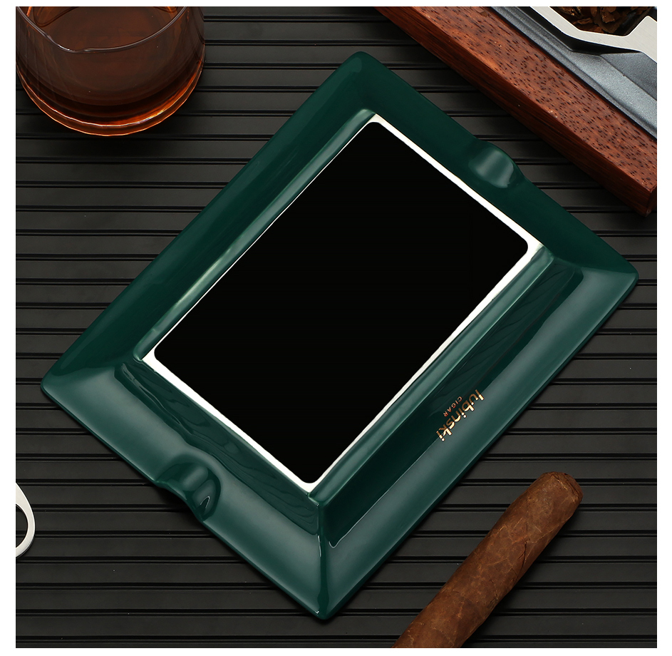 LUBINSKI Ashtray Ceramic Home 2 Slots Holder Cigar Ash Tray Luxury Travel Outdoor Ashtrays With Gift Box Packaging