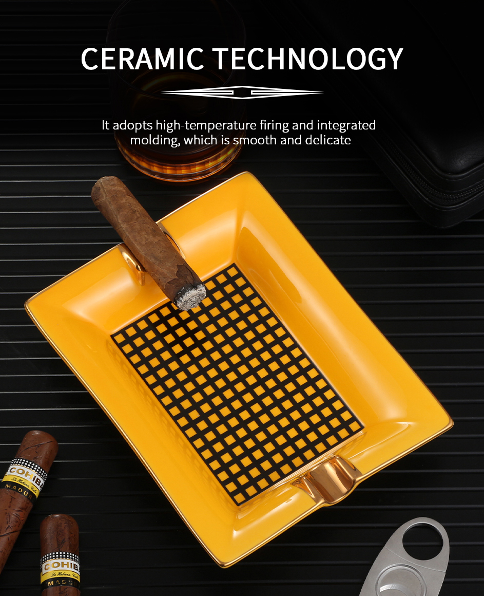 LUBINSKI Ashtray Ceramic Home 2 Slots Holder Cigar Ash Tray Luxury Travel Outdoor Ashtrays With Gift Box Packaging